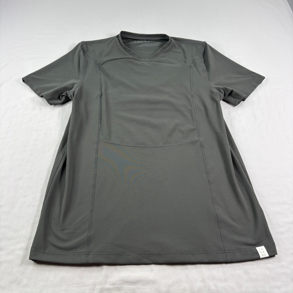 Lalabu Dad Shirt Mens Large Gray Kangaroo Pocket Stretch Pouch Baby